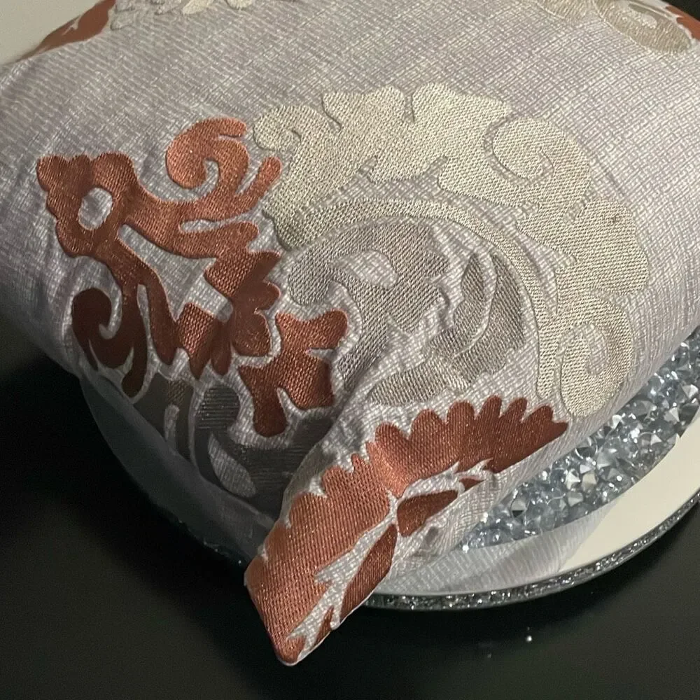 Grey gold silver paisley home decor square shimmery pillow 15” x 15”